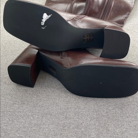 Jeffrey Campbell Hot Lava Boots Burgundy Coffee Brown Square Toe Knee High - Picture 8 of 10